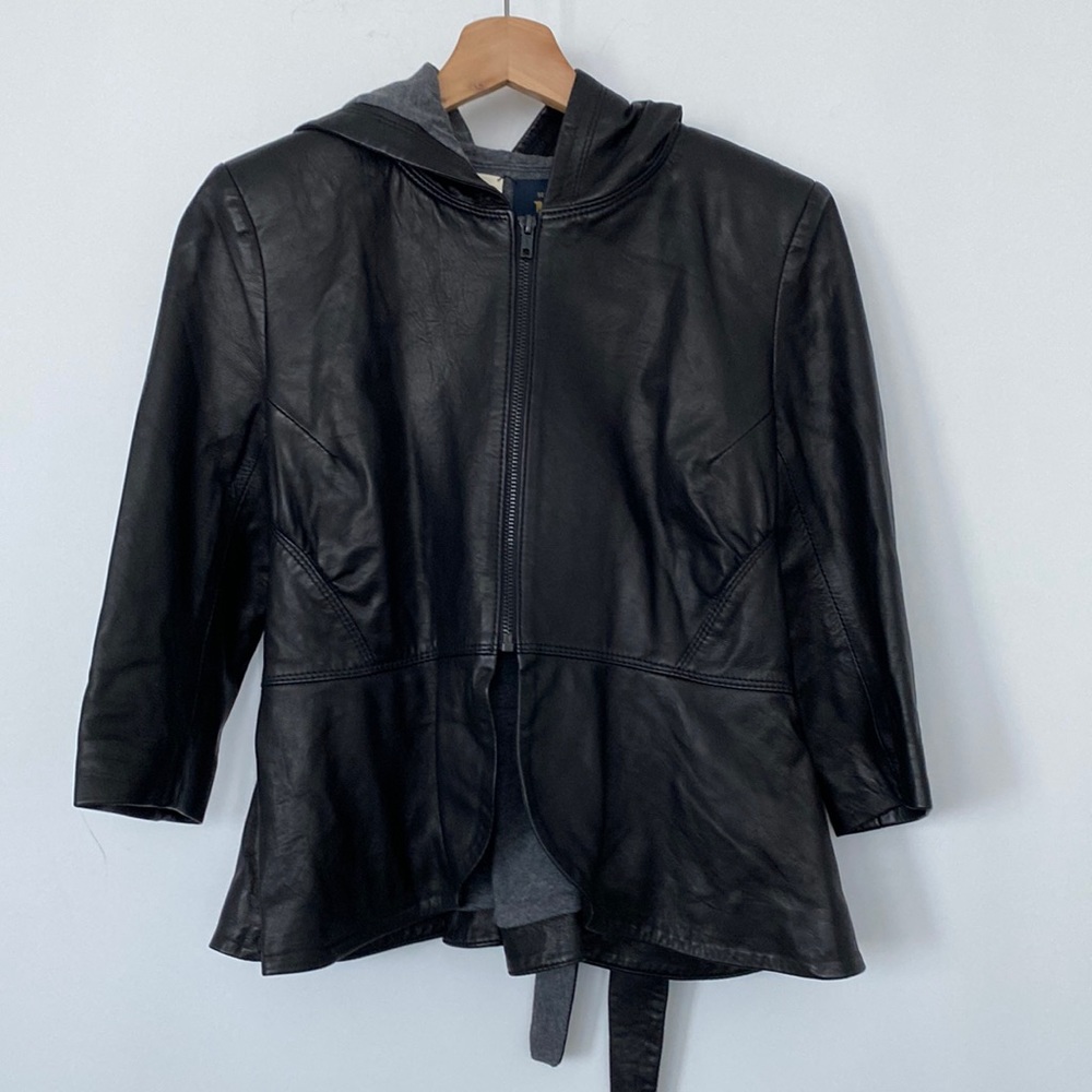 Bird by Juicy Couture Soft Leather Jacket Hoodie w/ Peplum🖤